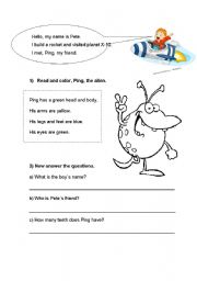 English worksheet: Ping, The Alien 