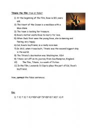 English worksheet: Titanic the movie: true or false?