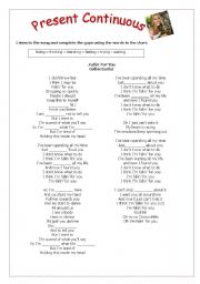 English Worksheet: Music:Falling for You - Simple continuous