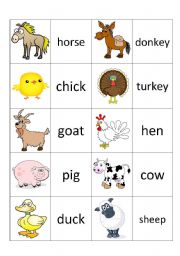 English Worksheet: Farm animal memory game