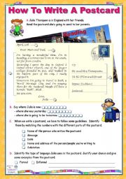 English Worksheet: How to write a Postcard   -   Pre/while/after- Writing Activities 