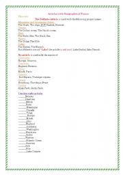 English worksheet: articles with geographical names