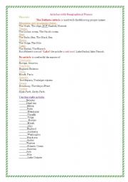 English Worksheet: articles with geographical names