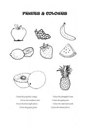 English Worksheet: Fruits and colours