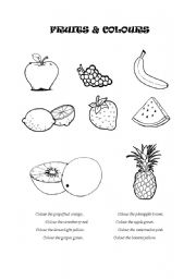 English worksheet: Fruits and colours