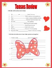 English Worksheet: Tenses Review - Present and Past Tenses
