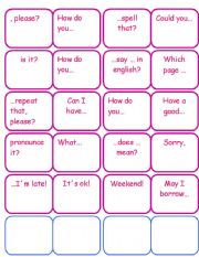 English worksheet: classroom language domino