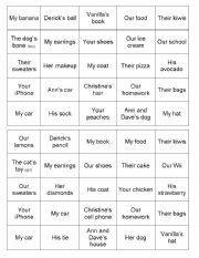 English Worksheet: Possives Bingo
