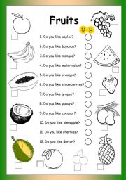 English Worksheet: Fruits - Do you like...?