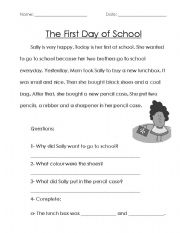 English Worksheet: The first day at school