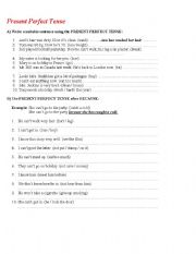 English Worksheet: present perfect tense