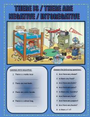 English Worksheet: THERE IS THERE ARE NEGATIVE AND INTOREGATIVE