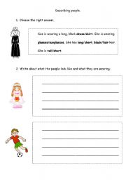 English worksheet: Describing people/clothes worksheet