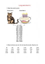 English Worksheet: Short Vowel and  Long Vowel with Finale E (Part 1 A)