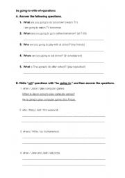 English Worksheet: be going to with wh-questions   