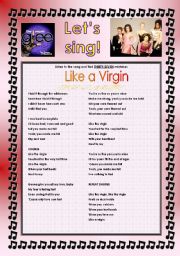 English Worksheet: GLEE SERIES  THE POWER OF MADONNA - SONGS FOR CLASS! S01E15  FOUR SONGS  FULLY EDITABLE WITH KEY!  PART 1/2