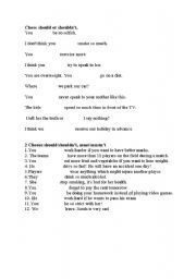 English Worksheet: should or shouldnt.must or mustnt