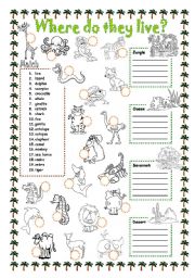 English Worksheet: Animals - Where do they live?