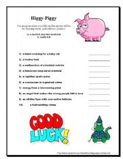 English worksheet: Higgy Piggy Rhymes Quiz