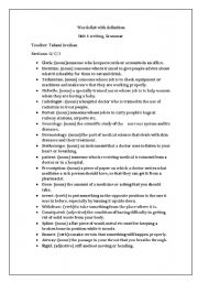 English worksheet: vocabularies with definitions 