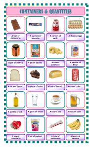 English Worksheet: Containers and quantities