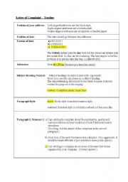 Worksheet Letter of complaint