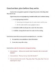 English worksheet: Good Writers plan before they write