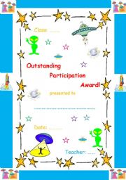 English Worksheet: Outstanding Participation Award