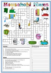 English Worksheet: Household items crossword * Can be used with my Happy Families game!