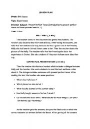 English worksheet: Present Perfect Tense Lesson Plan 