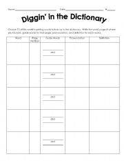 English worksheet: Diggin in the Dictionary