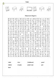 Classroom Objects wordsearch