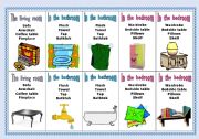 English Worksheet: Happy Families / Go Fish GAME with things around the house! All 28 cards included.