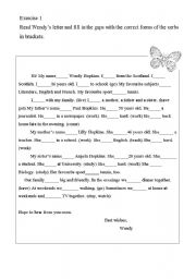 English Worksheet: About Wendy - filling in the gaps