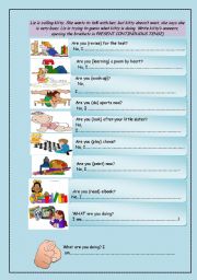 English Worksheet: Present Continuous, General and Special questions practicing