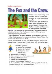 English Worksheet: The fox and the crow. Reading-comprehension.