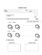 English worksheet: Science Test 