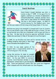 English Worksheet: David Beckham - Comprehension