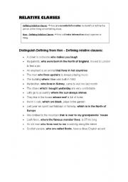 English Worksheet: Relative Clauses - differences