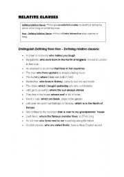 English worksheet: Relative Clauses - differences