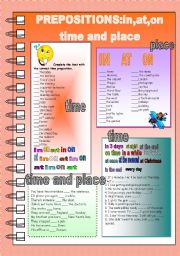 English Worksheet: Prepositions in,on,at