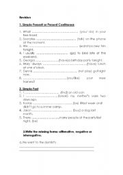 English worksheet: revision present simple & past simple