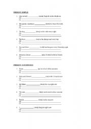 English worksheet: Tenses S. PRESENT - S. PAST - PRESENT CONT AND FUTURE