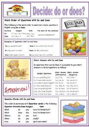 English Worksheet: DECIDE : DO OR DOES?