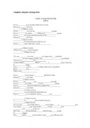 English Worksheet: Fill the blanks (Song: Take a chance on me)