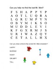 English worksheet: Mr. Men Word Search