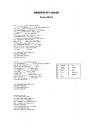 English worksheet: Song Activity, Goodbye my lover- James Blunt