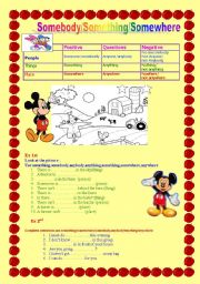 English Worksheet: Somebody/Somewhere/Something (indefinite pronouns) +KEY