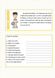 English Worksheet: an elementary esl reading comprehension