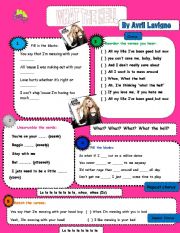 English Worksheet: What the Hell - Avril Lavigne